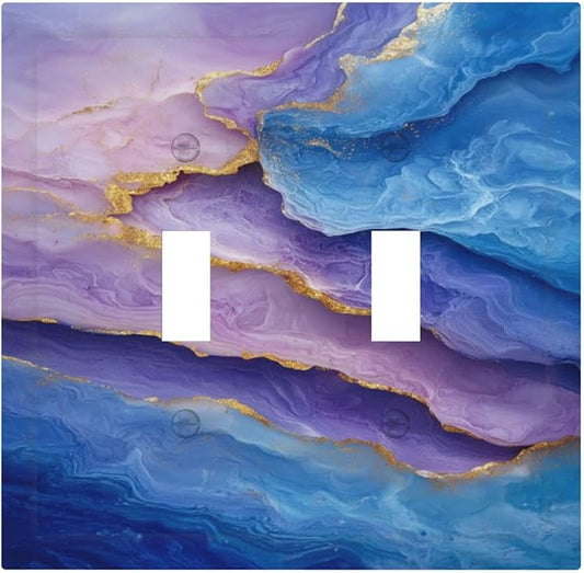 Decorative Light Switch Plate Covers Abstract Blue Purple Gold Marble Texture 2 Gang Light Switch Cover Plate Unique Double Toggle Wall Plate Outlet Covers Faceplate for Bathroon K Decor