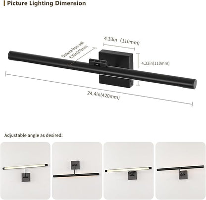 Joosenhouse Battery Operated Picture Lights for Wall Rechargeable Art Lighting for Paintings Wireless Gallery Lights with Remote Control and Timed Dimmable with Single Swing Arm 24.4 Inch Black