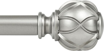 KAMANINA 1 Inch Curtain Rod Telescoping Single Drapery Rod 36 to 72 Inches (3-6 Feet), Antique Silver Curtain Rods for Windows 24 to 68 Inches, Netted Texture Finials