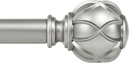 KAMANINA 1 Inch Curtain Rod Telescoping Single Drapery Rod 36 to 72 Inches (3-6 Feet), Antique Silver Curtain Rods for Windows 24 to 68 Inches, Netted Texture Finials