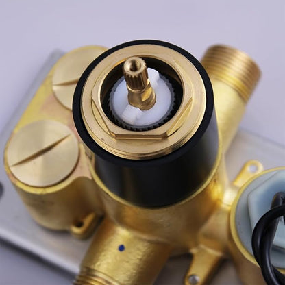 2 Way Shower Diverter Valve Brass 2 Functions Digital Temperature Display Thermostatic Shower Mixing Valve Kit 3 Handle Flow Cotrol Valve, Can Run Simultaneously Matte Black