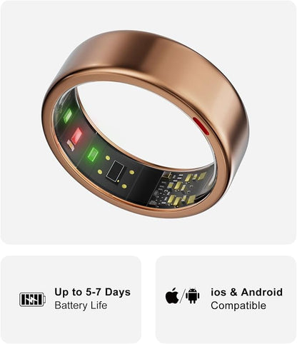 Smart Ring for Women Men- Sleep/Fitness/Stress/Heart Rate Tracker- Menstrual Records - 7 Days Battery Life - Wireless Charging - No APP Subscription - iOS & Android Compatible (Rosegold, 11)