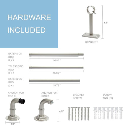 Curtain Rods for Windows 16 to 88 Inches Adjustable Blackout Wrap Around 1 Inch Diameter Curtain Rod, Brushed Nickel