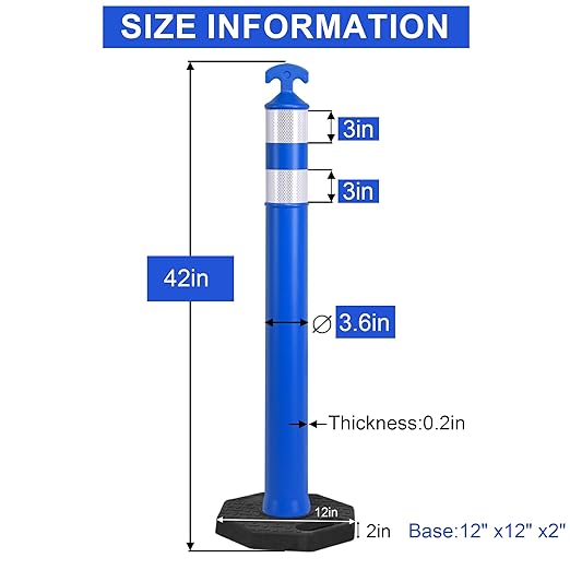 OrangeStar 9-Pack 42" Traffic Delineator Post Cones with Heavy Duty Rubber Base, Blue Safety Cones for Road, Parking Lot, Warehouse, Construction Zone Safety