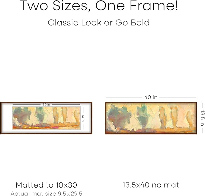 Homeforia 13.5x40 Picture Frame Brown, High End Dark Oak 13.5by40 Walnut Wood Poster Frame with Mat 10x30, 13.5 x 40 Panoramic Wooden Frames Matted to 10 x 30 Print, Tempered Glass, Wall Kit, Set of 1