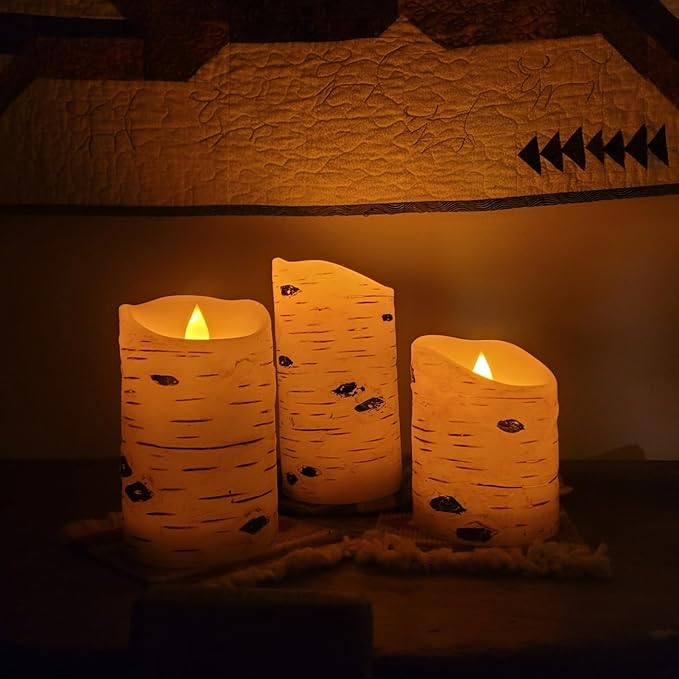 Comenzar Flameless Candles Birch Bark Candle LED Candles Home Decor H: 456" x D: 3.25" Electric Candle Faux Candles with Remote Timer Pack 3