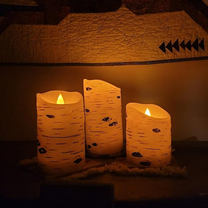 Comenzar Flameless Candles Birch Bark Candle LED Candles Home Decor H: 456" x D: 3.25" Electric Candle Faux Candles with Remote Timer Pack 3