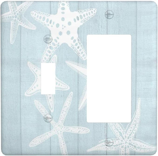 Beach Starfish Vintage Wood Rustic Country Ocean Outlet Covers 1 Toggle 1 Rocker Combination Decorative Wall Plate Electrical Switch Plates Light Switch Cover Plate for Farmhouse Kids Room Decor