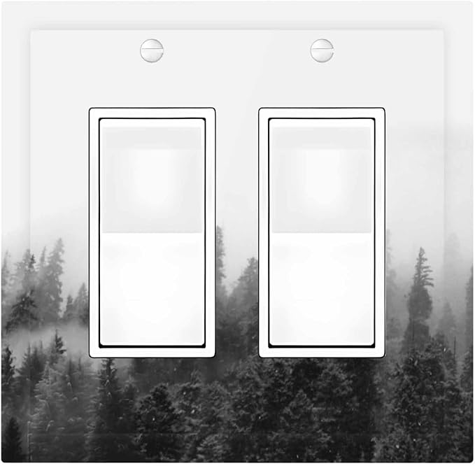 Decorative Outlet Covers Fores Black White Landscape Misty Woods 2 Gang Double Gfci Rocker Electrical Wall Panels Light Switch Cover Plate For Farmhouse Cabin Decor