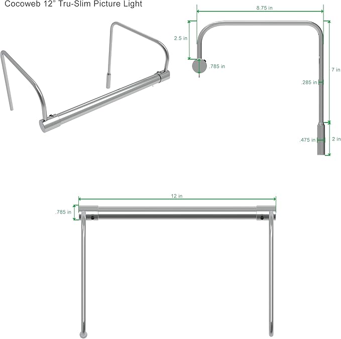Cocoweb 12 Inch Tru-Slim Chrome Picture Light - LED, 2700K, Adjustable Arm, Plug-in, Toggle Switch, Sleek and Compact Design