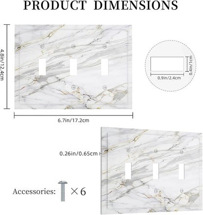 Decorative Light Switch Cover Plate Gray Gold Marble Abstract Modern Luxury 3 Gang Wall Plate Triple Toggle Switch Plate Covers Electrical Outlet Cover for Bedroom Home Decor