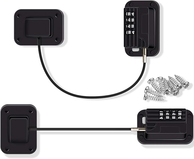 Jetec 2 Pieces Refrigerator Lock 4 Number Coded Freezer Lock Adhesive Fridge Door Combination Safety Lockstitch for Refrigerators Freezers File Cabinets Drawer Refrigerator Door(Black)