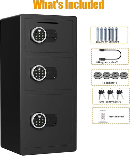 8.0 Cu ft Extra Large Home Safe Box 3 Door Money Safes - Fireproof & Waterproof Digital Safe with Dual Alarm, Drop Slot, Backlit Keypad & Adjustable Shelf for Home, Office, Hotel