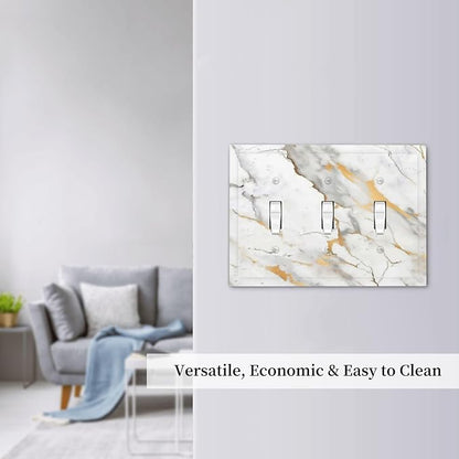 Decorative Switch Plates Marbling Style White Background Gold Gray Stripes 3 Gang Wall Plate Triple Toggle Light Switch Cover Faceplate Electrical Wall Panels For Bathroom Kitchen Decor