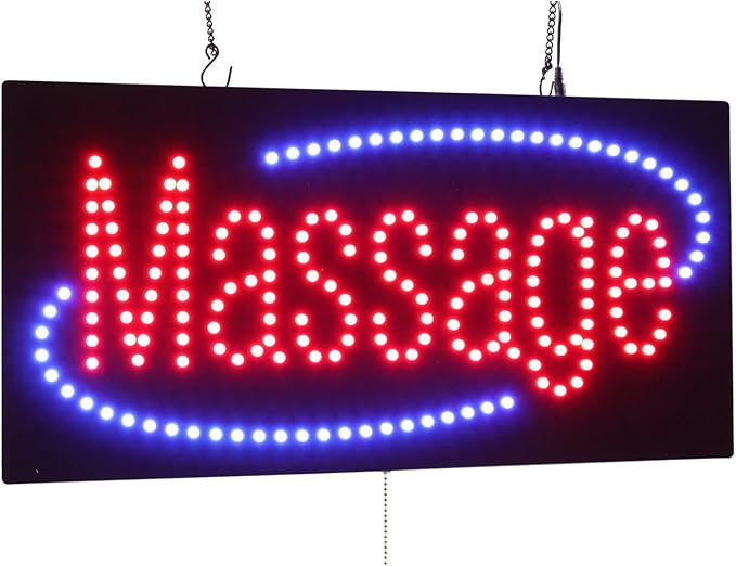 Massage Sign, 24"x12", 60x30cm, TOPKING, LED, Neon, Florescent, Signage, Signboard, Display, Billboard, Screen, Grand Opening, Gift