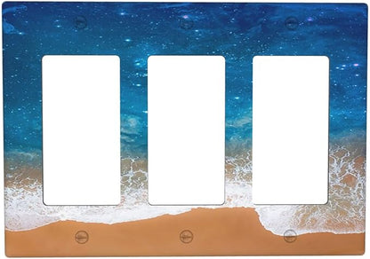 Blue Sea Ocean Beach Waves Triple Rocker Light Switch Covers 3 Gang Outlet Cover Wall Plates Decorative Switch Plates Electrical GFCI Faceplate Switchplate for Home Decor 4.49 X 6.38 IN