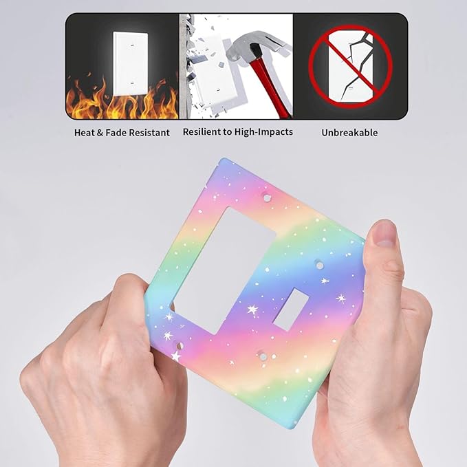 Decorative Outlet Covers Pink Blue Purple Iridescent Rainbow 2 Gang Light Switch Cover Plate Single Toggle 1 Rocker Wall Plates for Electrical Outlets Switch Plate Covers for Home Decor