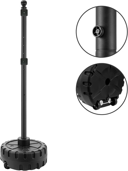 Portable Sign Post and Base Kit, 5 ft Heavy Duty Cast Iron Sign Pole with Hard Plastic Wheeled Base, Movable Signs Stand Easy to Use Portable Sign Holder for Traffic, Parking, and Safety Signs
