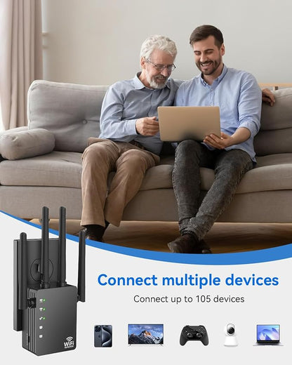 WiFi Extender with 4 Antennas 1200Mbps - Dual Band 5GHz/2.4GHz, WiFi Extender Signal Booster with 3 Modes Support, WiFi Repeater with 12880 Sq.ft 105 Devices, Easy Set Up for Home