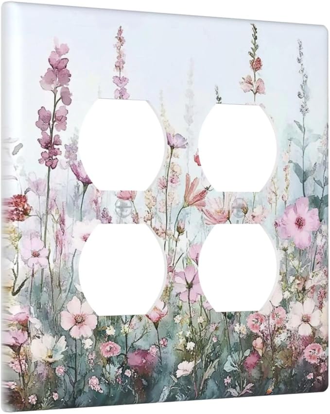 Pink Floral Watercolor Botanical Wildflowers Outlet Covers 2 Gang Double Duplex Decorative Light Switch Covers Electrical Wallplates Socket Faceplate For Bed Room Living Room Decor