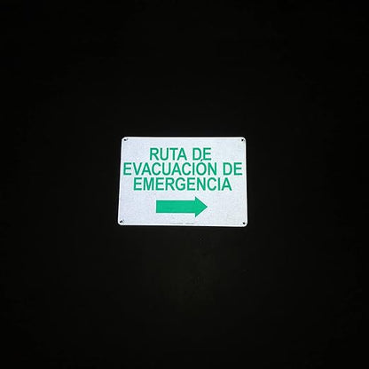 TRADESAFE Emergency Evacuation Route Arrow Right Sign – Ruta De Evacuación De Emergencia Spanish Sign, Quick Install, Light Reflective, UV-Resistant, Waterproof, 14” X 10” Aluminum Safety Signs