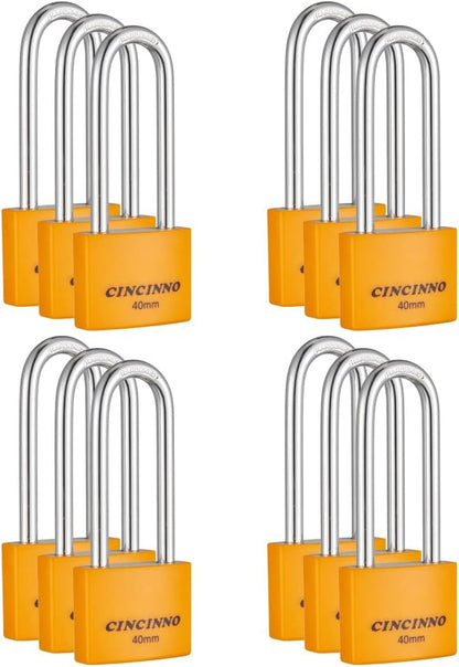 Covered Aluminum Key Lock, Extra Long Shackle Pad Lock with Same Key for Sheds, Storage Unit, School Gym Locker, Toolbox, 12 Pack