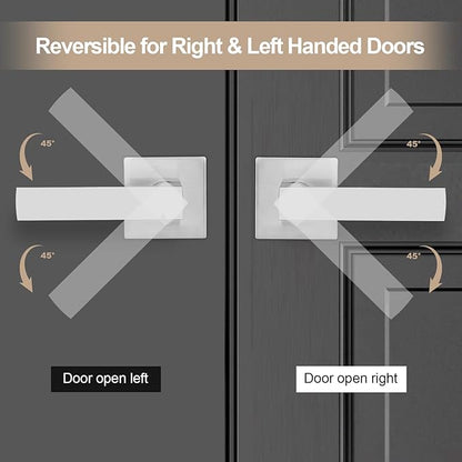 Square Passage Door Lever, Heavy Duty Interior Door Handles for Hallway& Closet Non-Locking Door Knob in Satin Nickel Keyless Door Lockset for Right & Left Side Door, 5 Pack