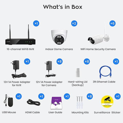 xmartO 10CH 8 Pcs Home Security Camera Kit, 2 * 2K HD Dome Camera and 6 * 2K 3MP Super HD WiFi Home Security Camera, 2-Way Audio, Night Vision, 24/7 Surveillance Camera, No Monthly Fee