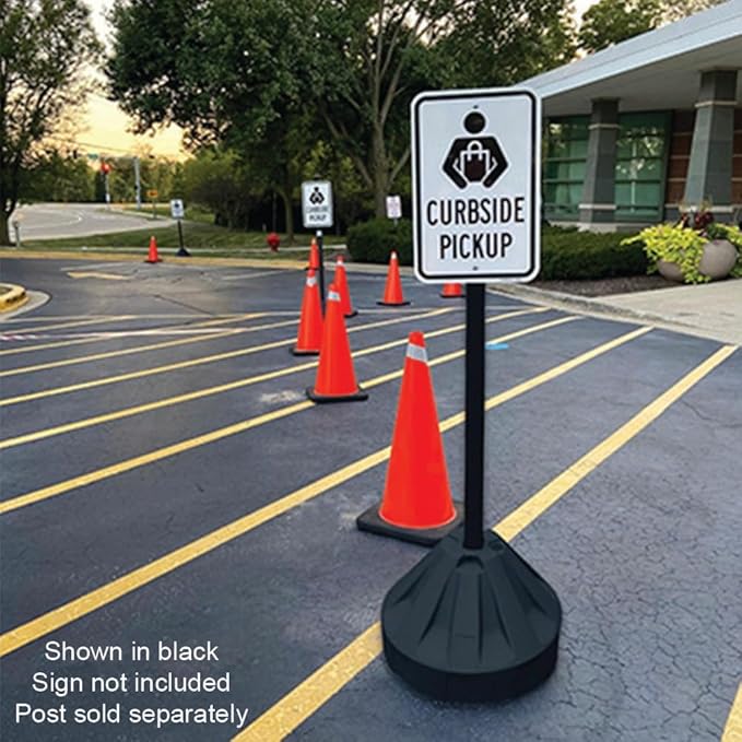 Plasticade Roll-A-Post Portable Sign Post with 60" Power Post Plastic Signpost, Designed for Schools, Sidewalks or Parking Lots, Durable and Resistant to Weathering, Black Base with White Post