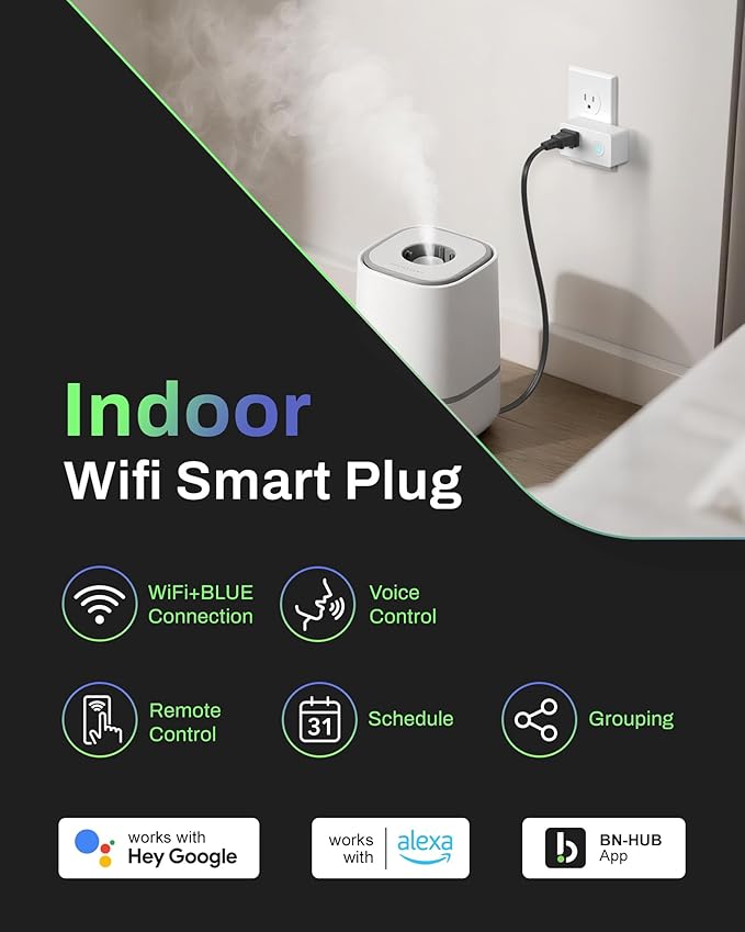 BN-LINK WiFi & Bluetooth Smart Plug, Heavy Duty Smart Timer Outlet Works with Alexa & Google Home Assistant, Remote & Group Control, No Hub Required, ETL & FCC Certified, 2.4GHz WiFi Only, 4 Pack