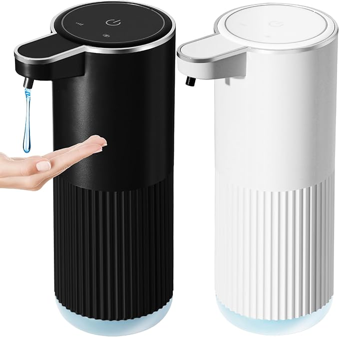 Automatic Soap Dispenser, 2 Pack Black and White Touchless Liquid Soap Dispensers for Bathroom, 13.5 Fl Oz Plastic Electric Auto Dish Soap Dispenser Wall Mount for Kithcen
