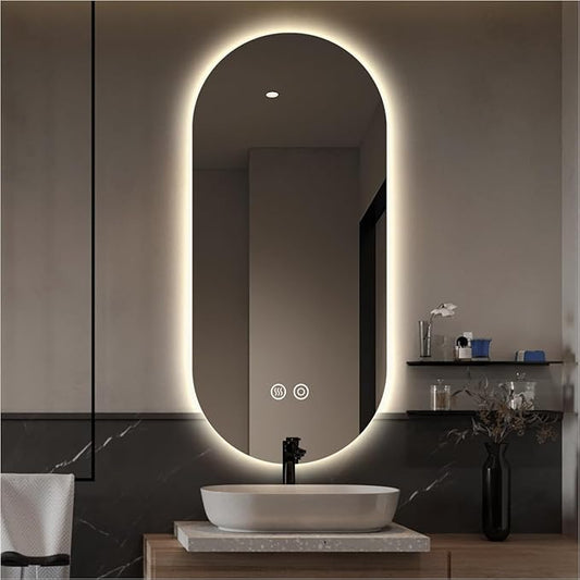 36" x 24" Oval Backlit Bathroom Mirror with Lights, Pill-Shaped LED Lighted Vanity Mirror for Wall, Anit-Fog, Stepless Dimmable, Memory Function, Frameless Smart Mirror, Shatter-Proof, CRI≥93