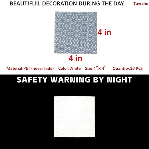 Non Fading White Reflective Stickers 4 inch X 4 inch, Outdoor Waterproof High Visibility Warning Safety Adhesive Reflector Tape (20 Pcs)