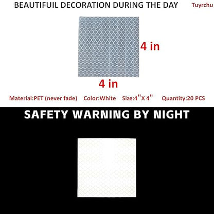 Non Fading White Reflective Stickers 4 inch X 4 inch, Outdoor Waterproof High Visibility Warning Safety Adhesive Reflector Tape (20 Pcs)