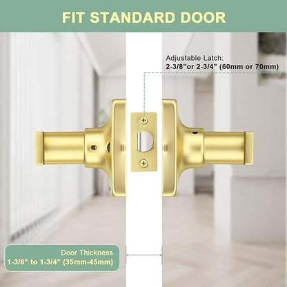 GOBEKOR 1 Pack Gold Door Handles Interior,Heavy Duty Passage Door Handles Interior Door Levers for Hallway and Closet, Modern Sleek Round Door Locks