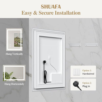 24X32 Inch LED Bathroom Mirror with Lights, Frontlit+ Backlit Bathroom Vanity Mirror for Wall, Ultra-Clear Tempered Glass, Shatter-Proof, Anti-Fog and Memory Function, ETL Listed