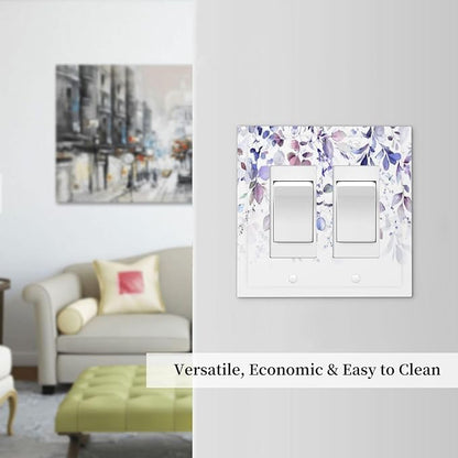 Purple Eucalyptus Watercolor Floral Rustic Leaf Decorative Outlet Covers 2 Gang Double GFCI Rocker Electrical Wall Panels Light Switch Cover Plate for Farmhouse Home Decor