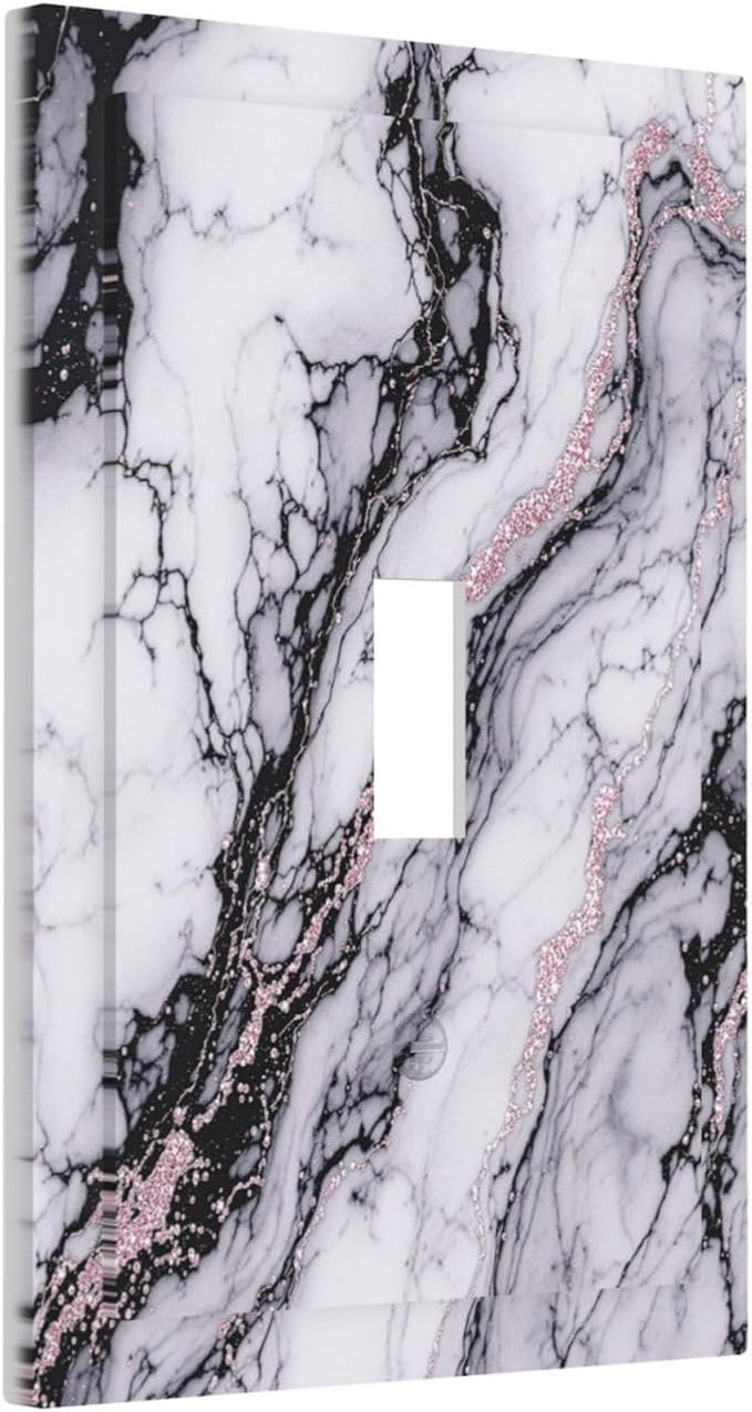 Decorative Light Switch Cover White Marble Pattern Black Lines Pink Lines 1 Gang Single Toggle Device Electrical Faceplate Switchplates Decorator Outlet Wall Plate for living Room