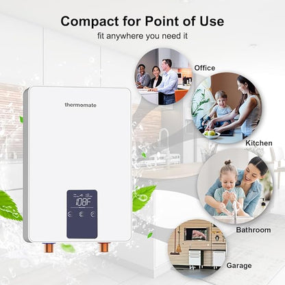 Mini Tankless Water Heater Electric 110V ~ 120V for Sink, ThermoMate 4.5kW 37.5A at 120V Small Point of Use Water Heater CSA Approved, Must HardWird Requiring 10AWG Wire