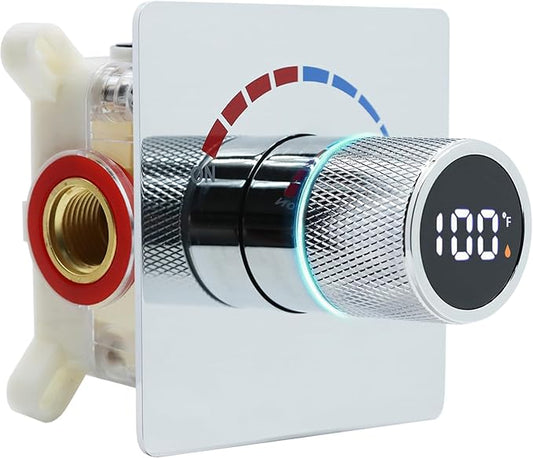 Digital Display Shower Valve Shower Valve Single Way Shower Diverter Valve Shower Mixing Valve Can Use All the Time Polished Chrome