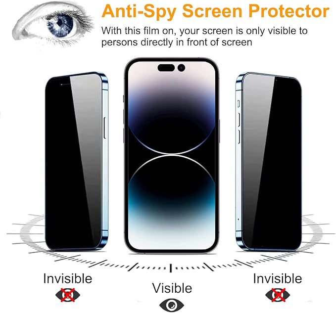 PEHAEL 2+2Pack for iPhone 14 Pro Privacy Screen Protector with Camera Lens Protector Full Coverage Anti-Spy Tempered Glass Film 9H Hardness Easy Installation Bubble Free [6.1 inch]
