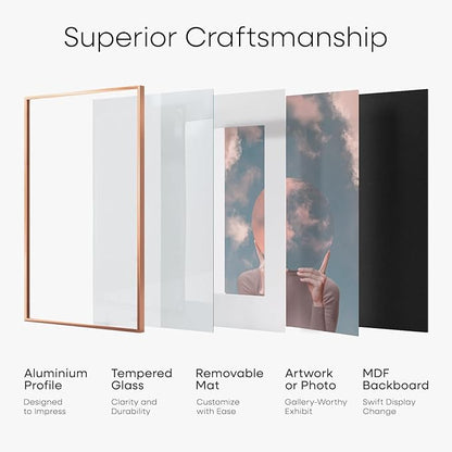 Homeforia Rose Gold Frame 8x8, High End Metal 8 x 8 Square Picture Frames with Mat 6 x 6 Art, 8x8 Photo Frame Matted to 6x6 inch Print, 8by8 Wall or Tabletop Frames, Tempered Glass, Wall Kit, Set of 2