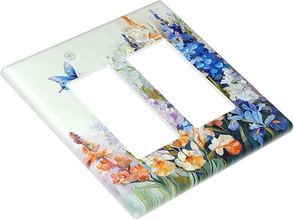 Decorative Outlet Covers Rustic Colorful Floral Garden Flowers 2 Gang Light Switch Cover Plate Double Rocker Wall Plate Switch Plate Covers Faceplate for Country Bedroom Home Decor