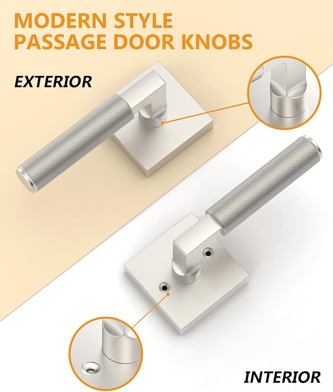 Asidrama 6 Pack Brushed Satin Nickel Passage Door Handles, Door Lever with Door Knobs Indoor for Bedroom or Bathroom, Heavy Duty Door Handles Interior with Locks for Left Right Sided Doors