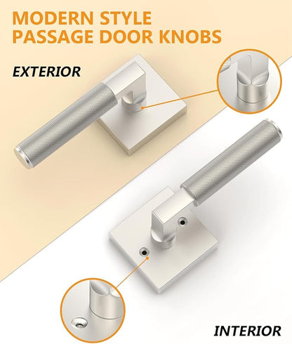 Asidrama 4 Pack Brushed Satin Nickel Passage Door Handles, Door Lever with Door Knobs Indoor for Bedroom or Bathroom, Heavy Duty Door Handles Interior with Locks for Left Right Sided Doors