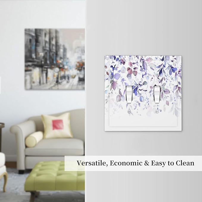 Purple Eucalyptus Watercolor Floral Rustic Leaf Decorative Switch Plates 2 Gang Double Toggle Outlet Light Switch Cover Wall Plate Electrical Faceplate for Farmhouse Home Decor