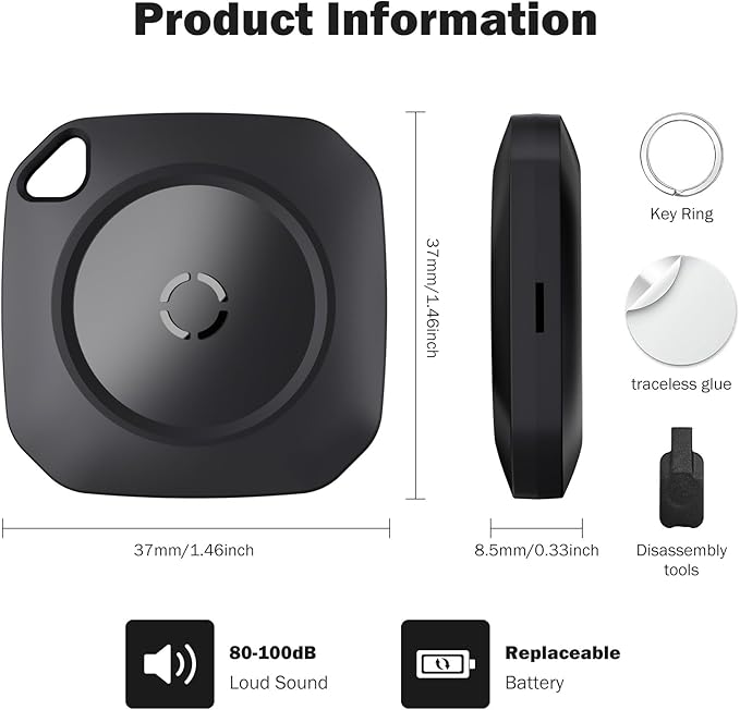 Air Tracker Tag-6 Pack, Smart Bluetooth Tracker Work with Apple Find My(iOS Only), Luggage Tracker Tag for Key, Luggage, Backpack, Suitcase, Replaceable Battery, weTag, Black