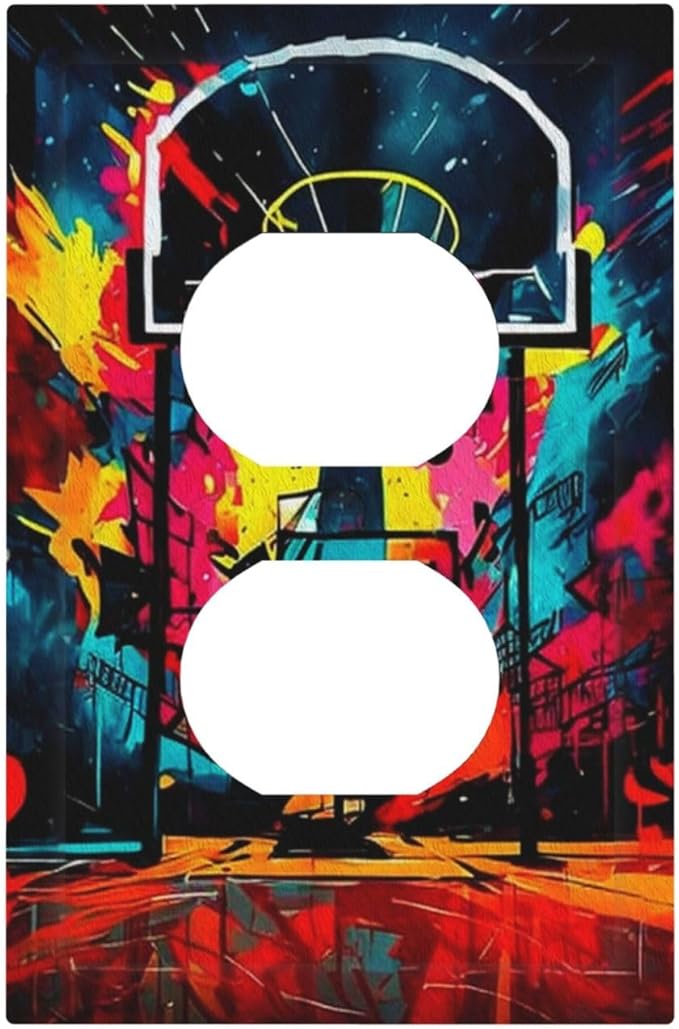 Colorful Graffiti Basketball Sport Basket Hippie Single Duplex Wall Plate Covers Light Switch Cover 1 Gang Outlet Plate Decorative Switchplate Covers Electrical Faceplate for Country Bathroom