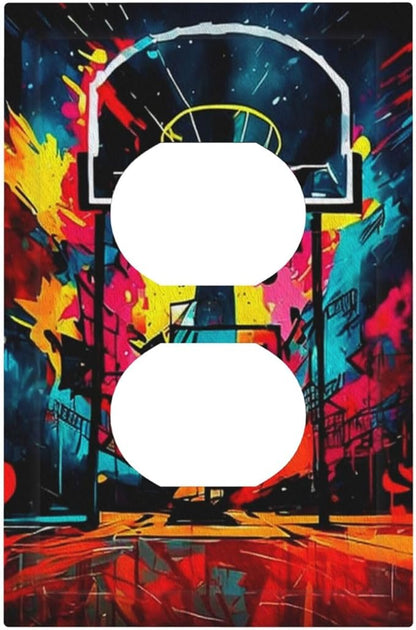 Colorful Graffiti Basketball Sport Basket Hippie Single Duplex Wall Plate Covers Light Switch Cover 1 Gang Outlet Plate Decorative Switchplate Covers Electrical Faceplate for Country Bathroom