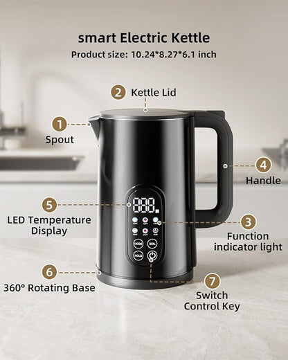 Electric Kettle with Temperature Control, 1.7L Cordless Kettle with 5 Presets, 2H Keep Warm, 304 Stainless Steel, BPA-Free, for Tea, Coffee & Baby Formula, Black